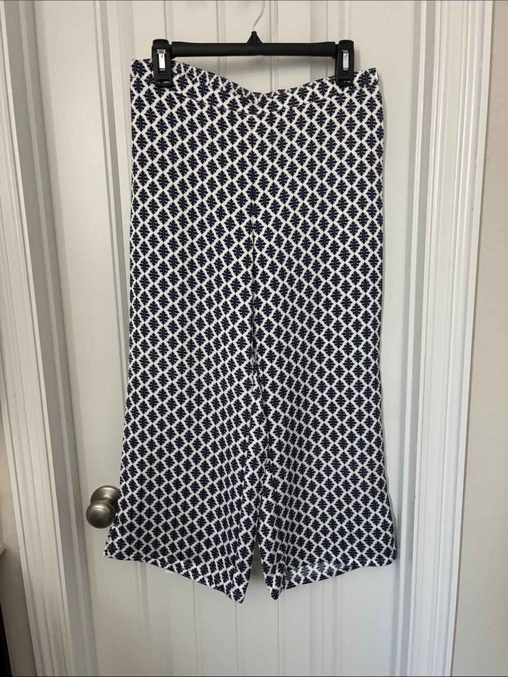Wide Leg Printed Pants - Navy & White